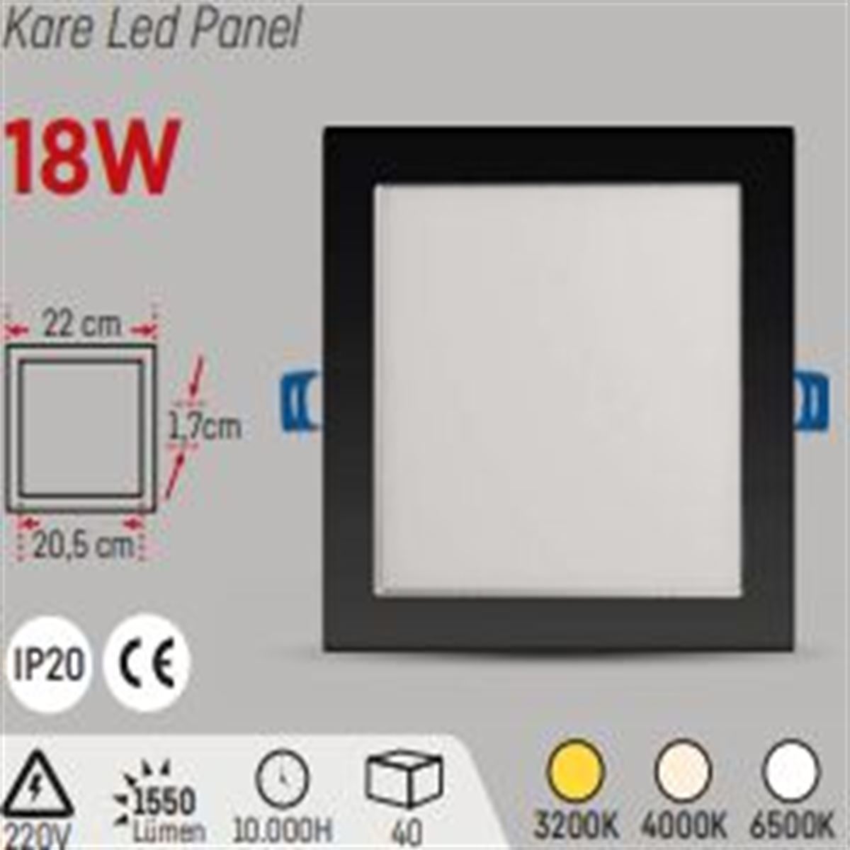 SİYAH KASA 18W.S.A.KARE PANEL 4000K 1